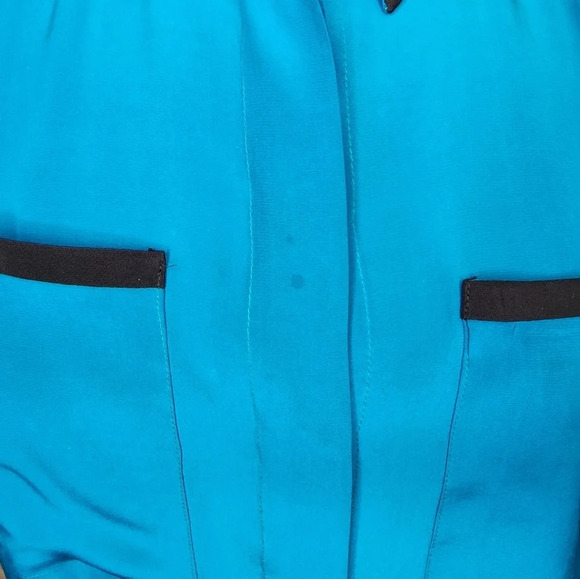 Vintage Eleanor P Brenner Silk Blouse Blue & Black Button Down Size Medium Flaws - Picture 11 of 14